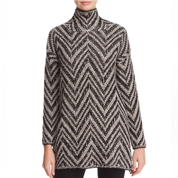 Eileen Fisher Baby Alpaca & Organic Cotton Chevron Tunic Sweater sz L - Picture 1 of 12